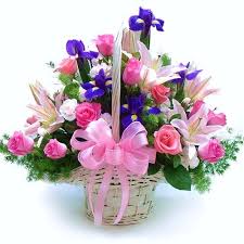 Roses pink pink lilies and orchids basket