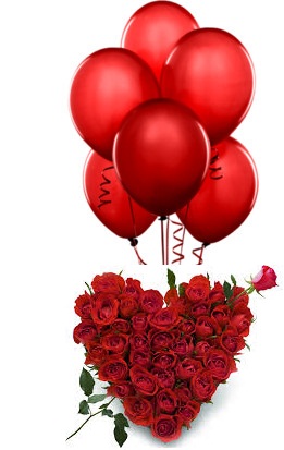 6 Red Air Blown balloons 20 Red Roses Heart