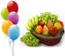 5 air filled balloons 2 Kg fresh fruits basket