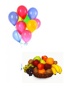 10 Air filled balloons with 2 Kg Fresh fruits basket