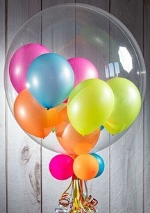 High quality bobo balloon stuffed with coloured balloons on stick and leaves