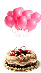 6 Pink air Balloons with 1/2 Kg Black Forest Cake
