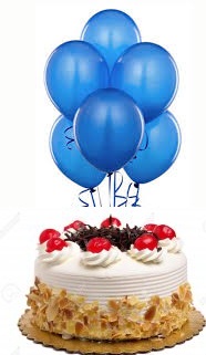 6 Blue air filled Balloons with 1/2 Kg Black Forest Cake