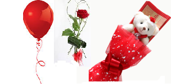 1 Red Air Blown balloon 1 red rose 6 inches Teddy bouquet