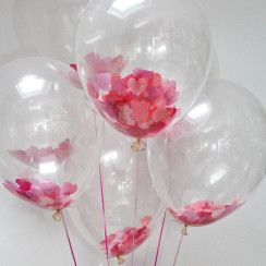 4 Balloons with Pink petals inside transparent balloon with Pink and white Wrapping