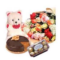36 red roses, teddy, 1/2 kg cake,16 pieces chocolates