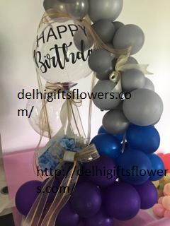 30 Purple Blue Silver Balloons Air filled with happy birthday printed balloon 12 roses